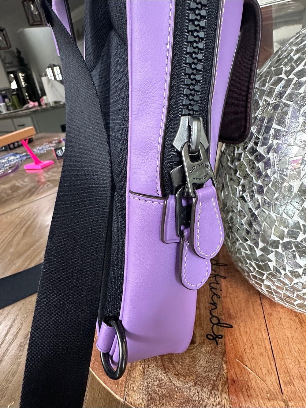 Coach Brown Signature Canvas Messenger Bag with Purple Trim - Picture 9 of 13